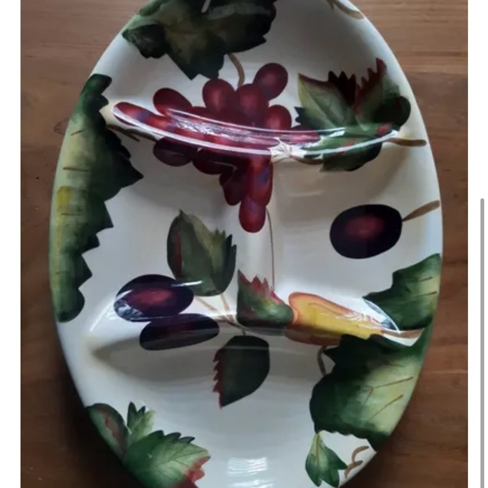 Oval Ceramic Divided Serving Platter with Grape Design